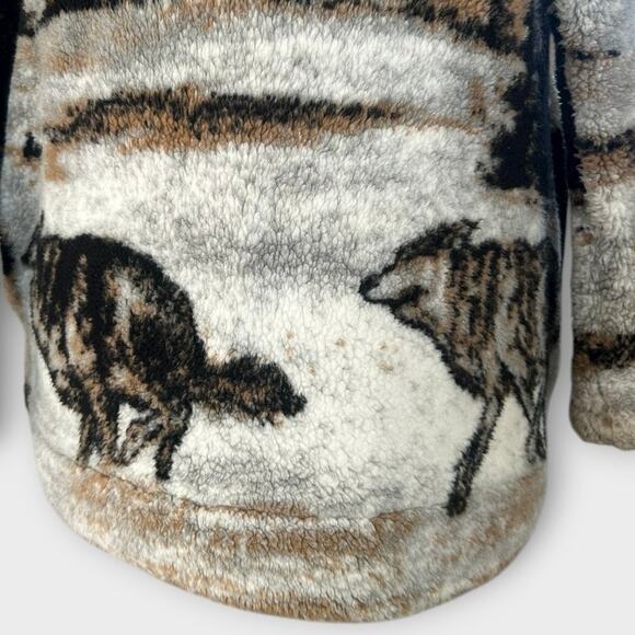 Vintage The Renegade Club Fleece Jacket Wolf Print Brown Zip Up Women’s Medium - Picture 5 of 14